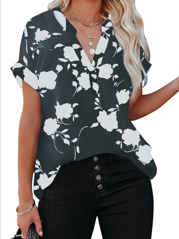 Levoire | Femme Nouvelle Imprimé Floral Col en V Manches Courtes Chemise Must