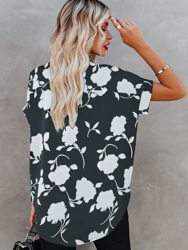 Levoire | Femme Nouvelle Imprimé Floral Col en V Manches Courtes Chemise