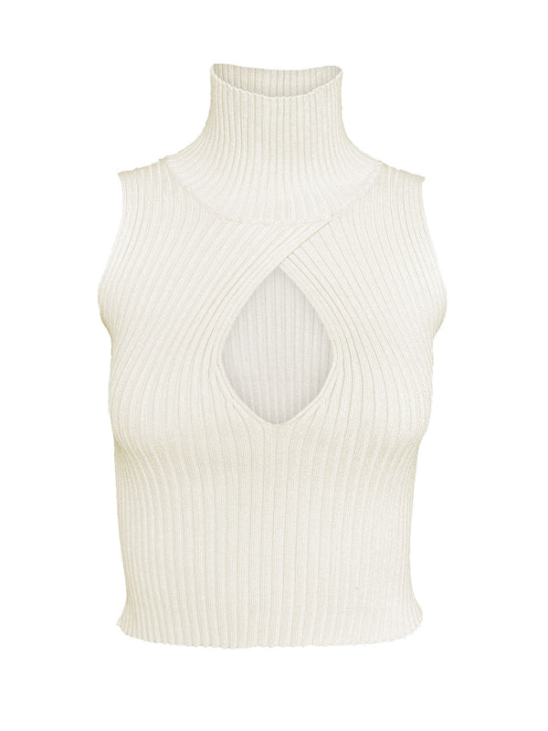 Levoire | Femmes Unicolore Sans Manches Creux Moulant Laine Gilet Top