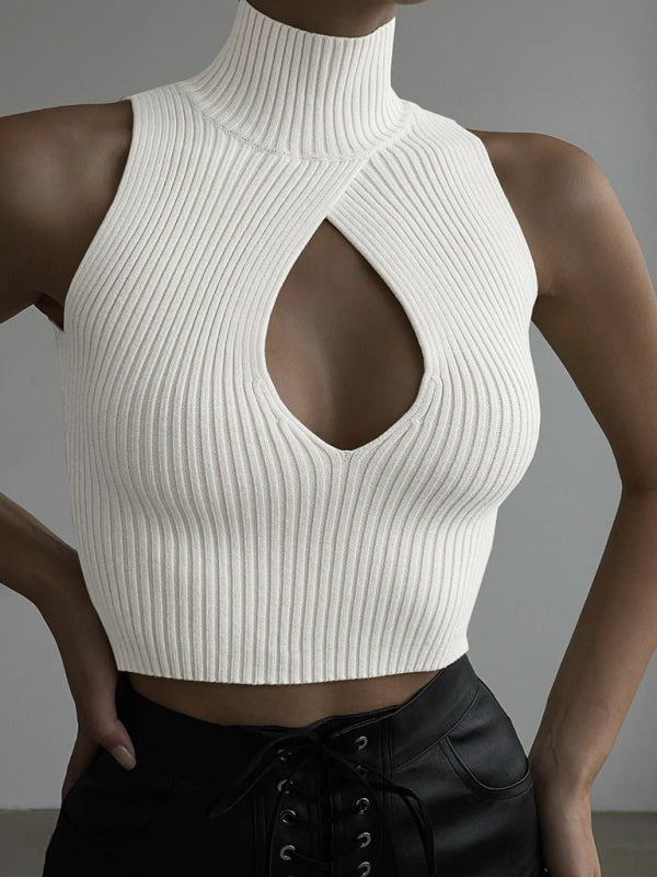Levoire | Femmes Unicolore Sans Manches Creux Moulant Laine Gilet Top