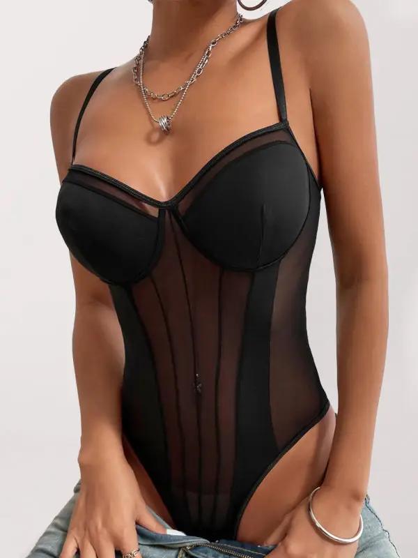 Levoire | Combinaison sexy transparent dos nu en mesh pour femmes Noir