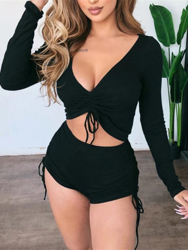 Levoire | Robe Sport Sexy Amovible Décolleté en V Ourlet Amovible Cordons Short Flanelle Ensemble Must
