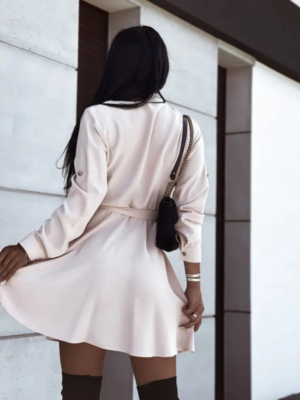 Levoire | Chemise robe pour femme européenne et américaine avec bouton revers et lien