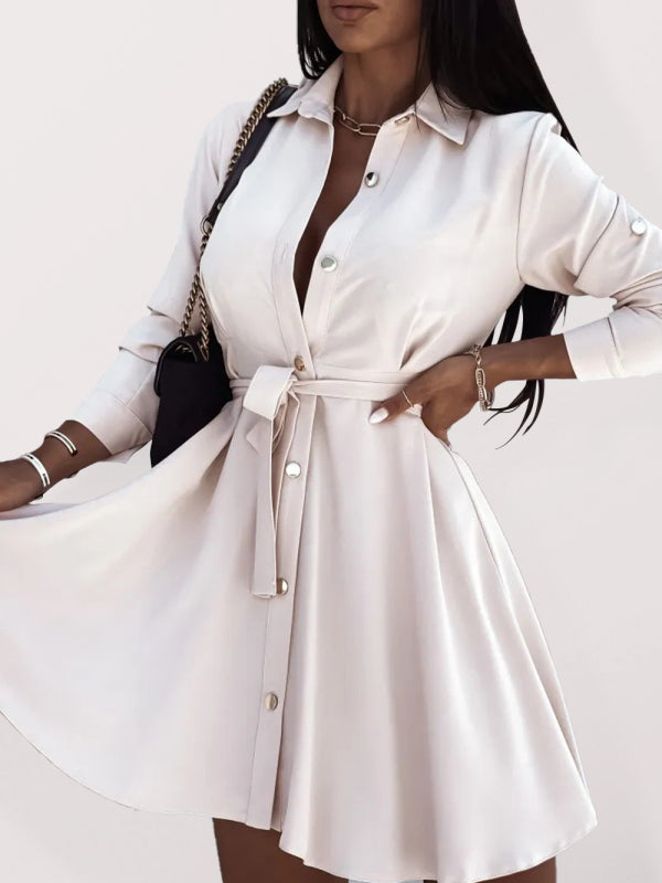 Levoire | Chemise robe pour femme européenne et américaine avec bouton revers et lien