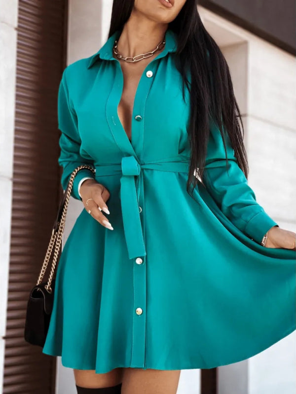Levoire | Chemise robe pour femme européenne et américaine avec bouton revers et lien