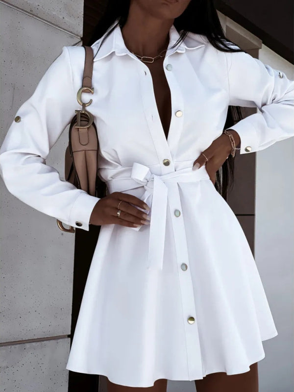 Levoire | Chemise robe pour femme européenne et américaine avec bouton revers et lien