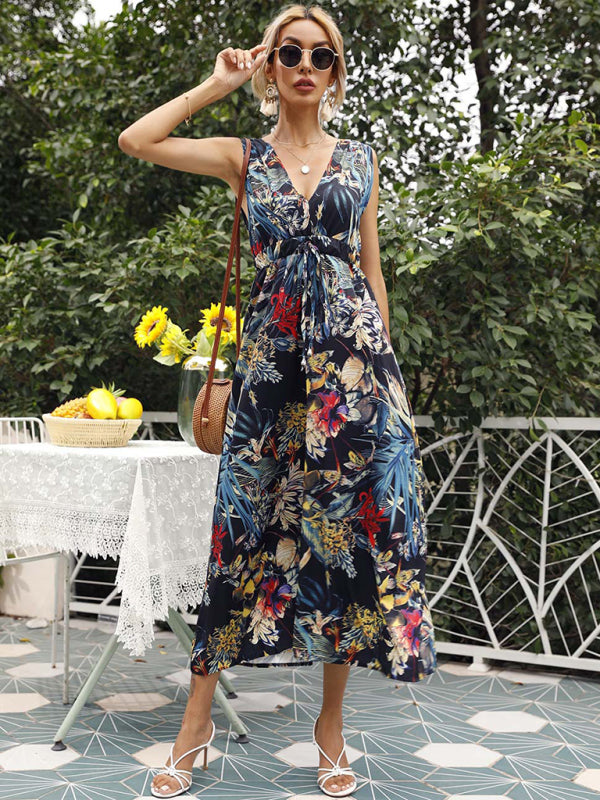 Levoire | Robe à taille imprimée à manches courtes décontractée pour les vacances