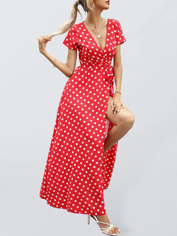 Levoire | Robe courte à pois avec taille lâche à manches courtes Rot