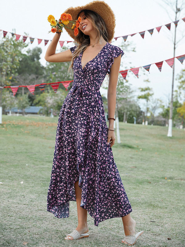 Levoire | Robe à pression slim à noeud à décolleté en V bohème Couleur Champlain