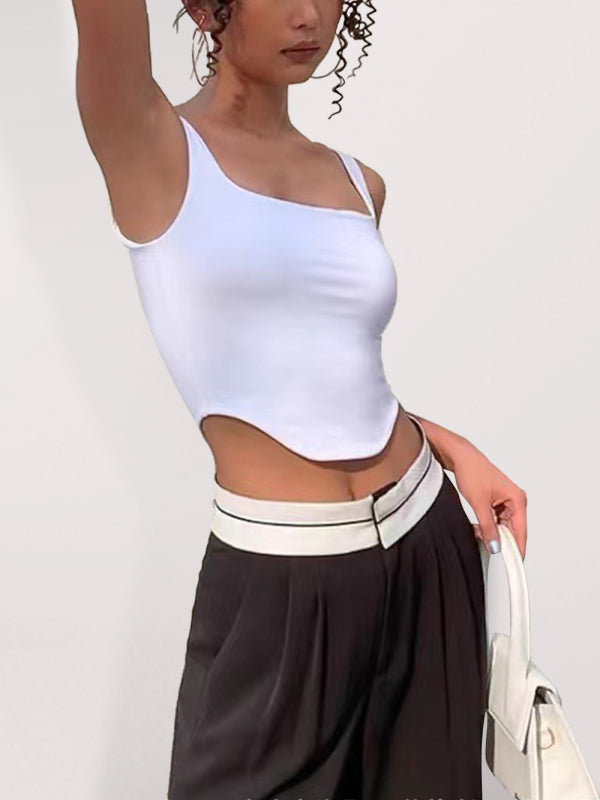 Levoire | Vêtement unicolore d'intérieur et d'extérieur Slim-Fit irrégulier beau dos Top Blanc F
