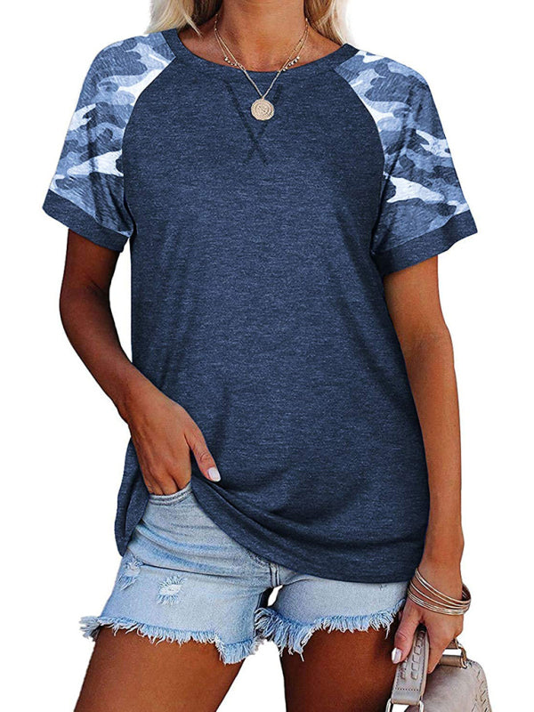 Levoire | Femme Loisirs Camouflage Imprimé Mosaïque Col Rond T-shirt à Manches Courtes