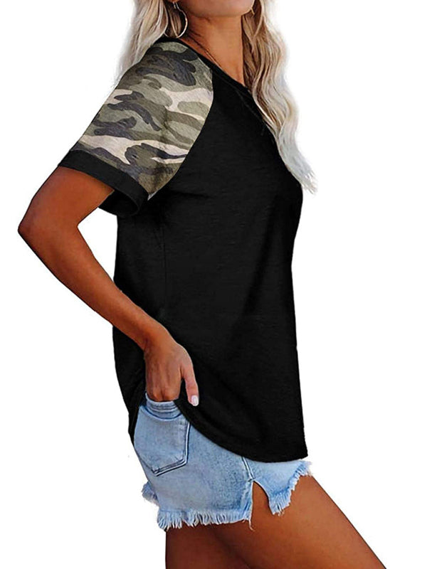 Levoire | Femme Loisirs Camouflage Imprimé Mosaïque Col Rond T-shirt à Manches Courtes