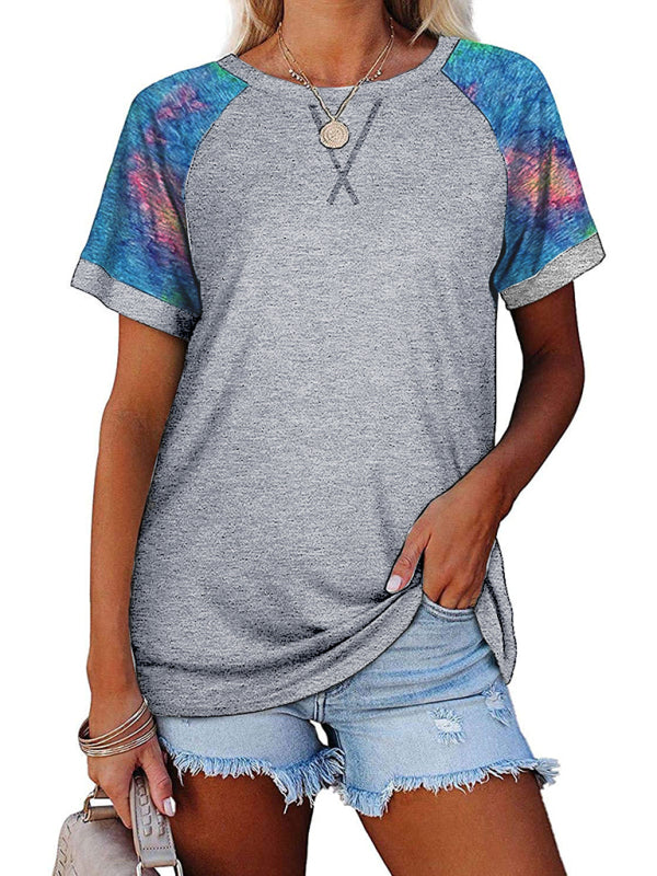 Levoire | Femme Loisirs Camouflage Imprimé Mosaïque Col Rond T-shirt à Manches Courtes Gris