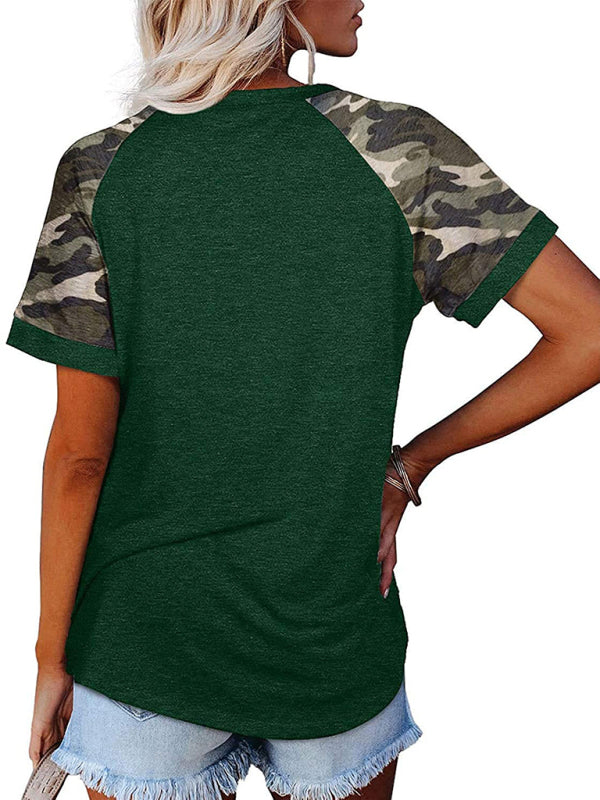 Levoire | Femme Loisirs Camouflage Imprimé Mosaïque Col Rond T-shirt à Manches Courtes
