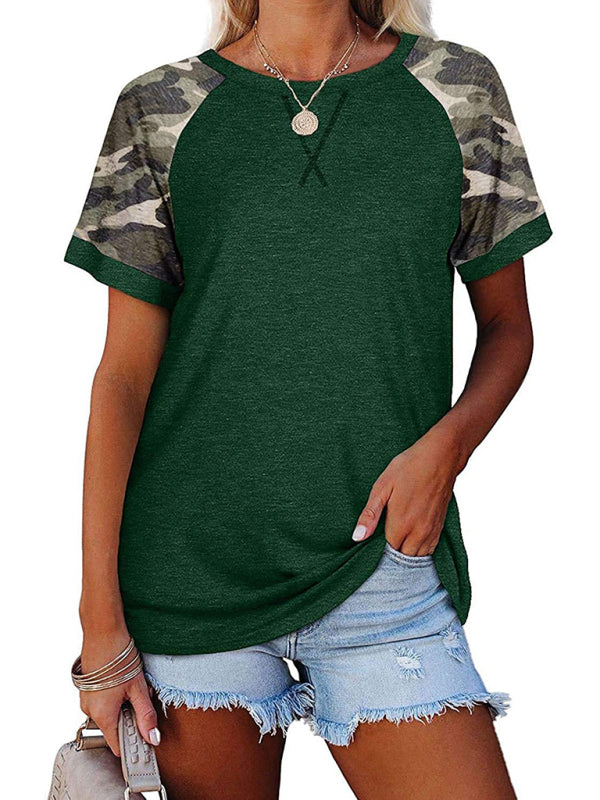 Levoire | Femme Loisirs Camouflage Imprimé Mosaïque Col Rond T-shirt à Manches Courtes Vert