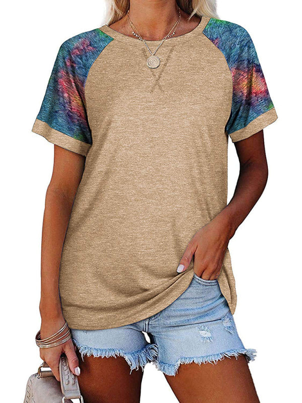 Levoire | Femme Loisirs Camouflage Imprimé Mosaïque Col Rond T-shirt à Manches Courtes Khaki