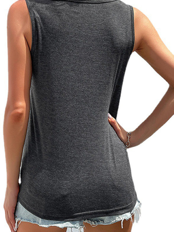 Levoire | Femme Uni Bouton-Nœud Col Rond Sans Manches Top