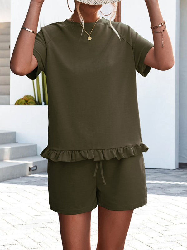 Levoire | Femmes Tricot Col Rond Robe Manches Courtes Shorts Temps Libre Ensemble Deux Pièces