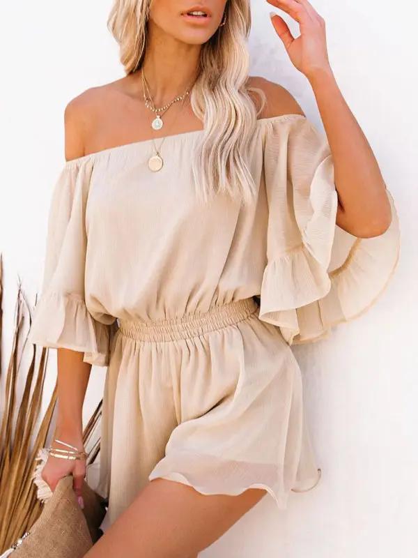 Levoire | Nouveau short à manches courtes ajustement ample en chiffon uni combi-short Cracker kaki