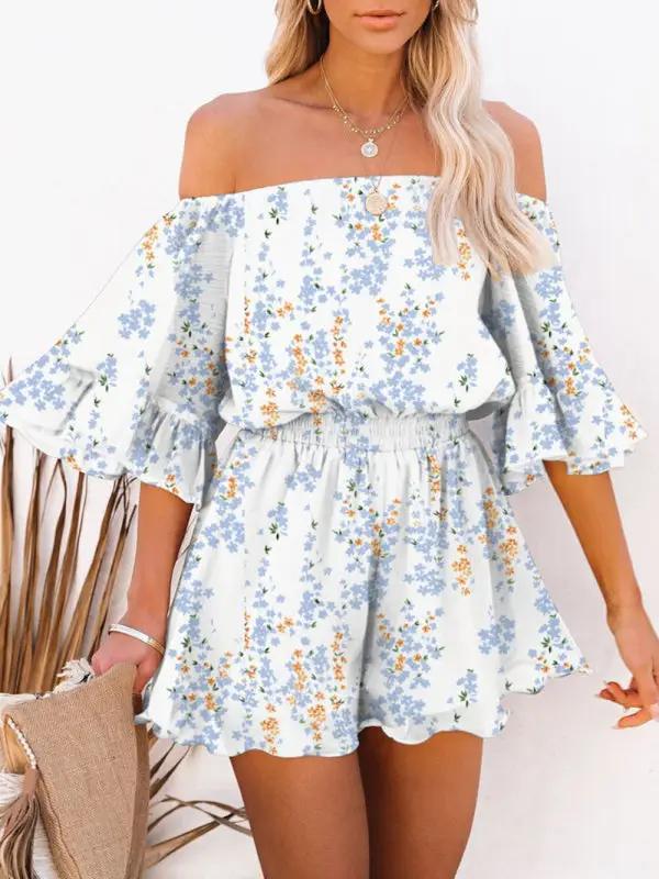 Levoire | Nouveau short à manches courtes ajustement ample en chiffon uni combi-short Bleu