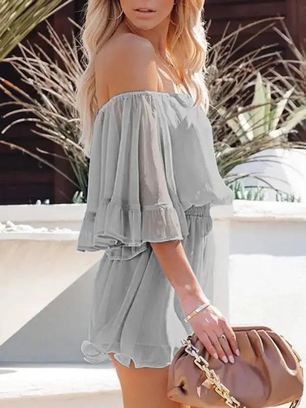 Levoire | Nouveau short à manches courtes ajustement ample en chiffon uni combi-short Brumeux gris