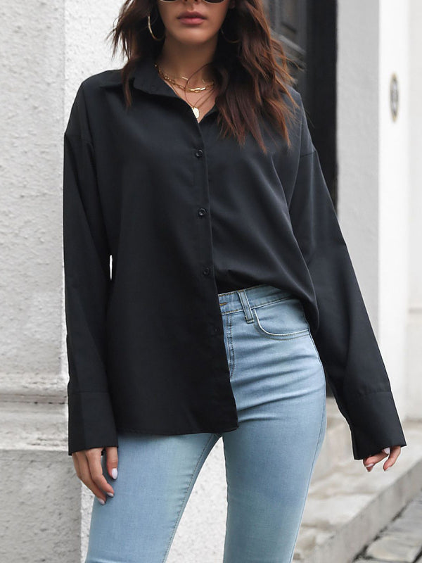 Levoire | Uni-couleurs Chemise à manches longues J haut combiné décontracté Noir