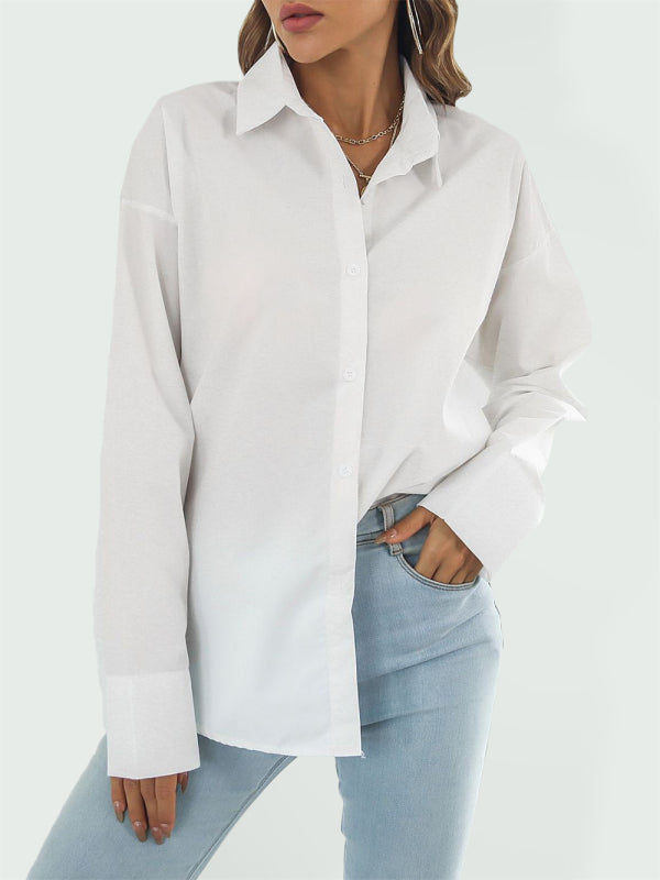 Levoire | Uni-couleurs Chemise à manches longues J haut combiné décontracté Blanc