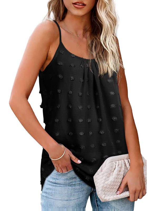 Levoire | Col rond top sans manches ajustable à pompon pour femmes Noir