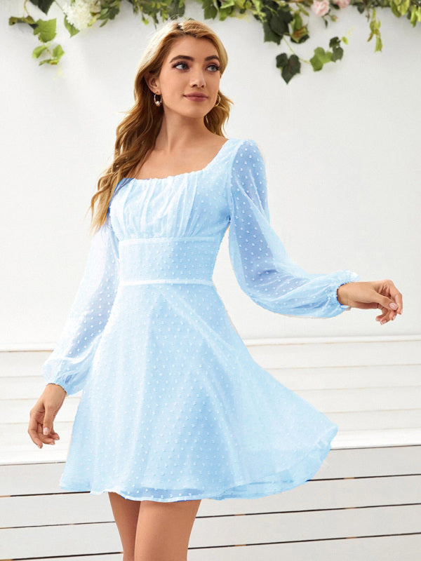 Levoire | Robe longue à manches élégantes en jacquard de chiffon tissé pour femme Bleu clair