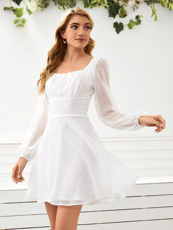 Levoire | Robe longue à manches élégantes en jacquard de chiffon tissé pour femme Blanc