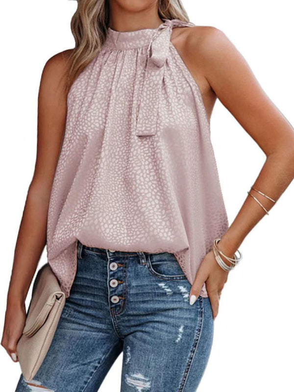 Levoire | Femmes Débardeur à Dos Nu en Satin à Nœud Imprimé Léopard Rose pastel
