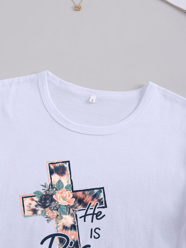 Levoire | T-shirt graphique croix fleur religieuse pour femmes
