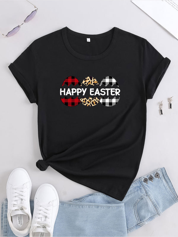 Levoire | Pour femmes T-shirt à manches courtes rayé col rond imprimé œuf de Pâques Must