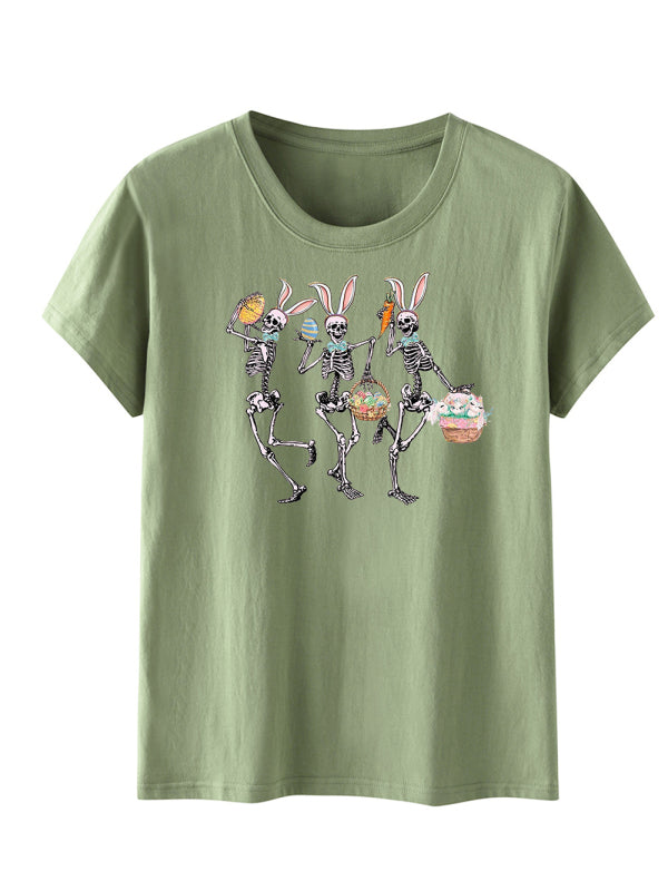 Levoire | Femmes Pâques Lapin Mort Imprimé T-shirt à Manches Courtes Vert clair