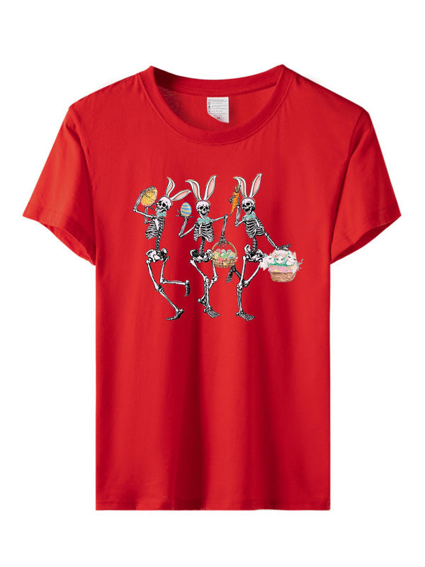 Levoire | Femmes Pâques Lapin Mort Imprimé T-shirt à Manches Courtes Roue