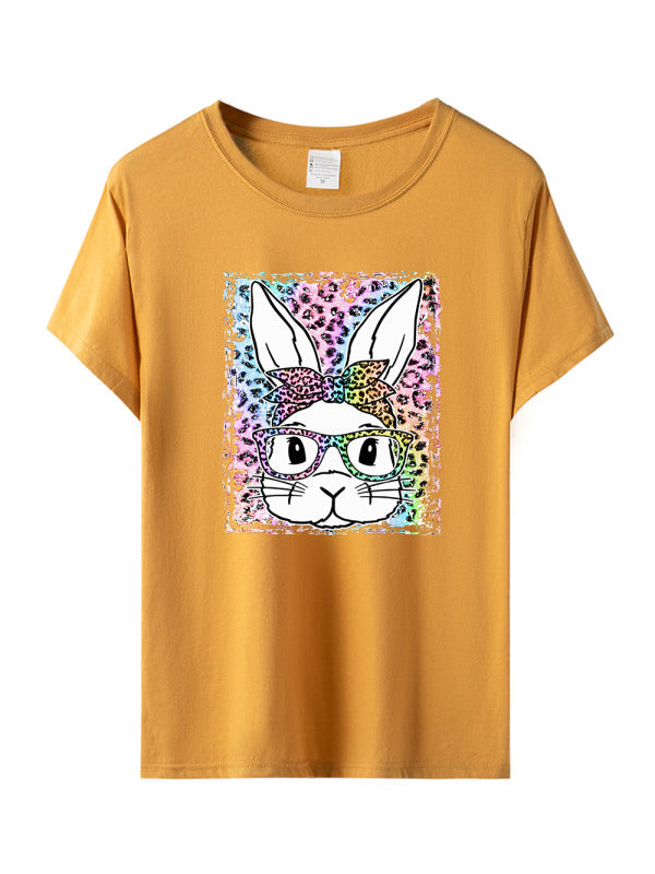 Levoire | Femmes Pâques Léopard Imprimé Lapin T-shirt à Manches Courtes Gingembre jaune