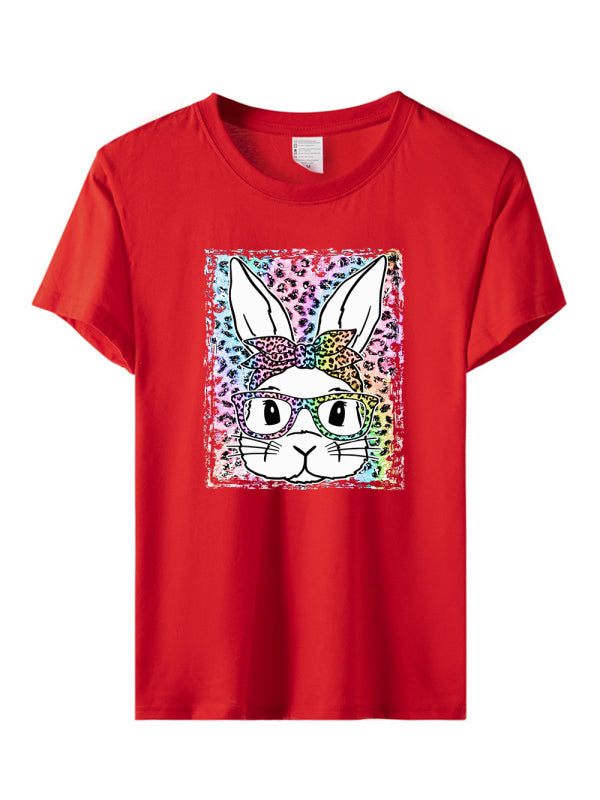 Levoire | Femmes Pâques Léopard Imprimé Lapin T-shirt à Manches Courtes Champlain Couleur
