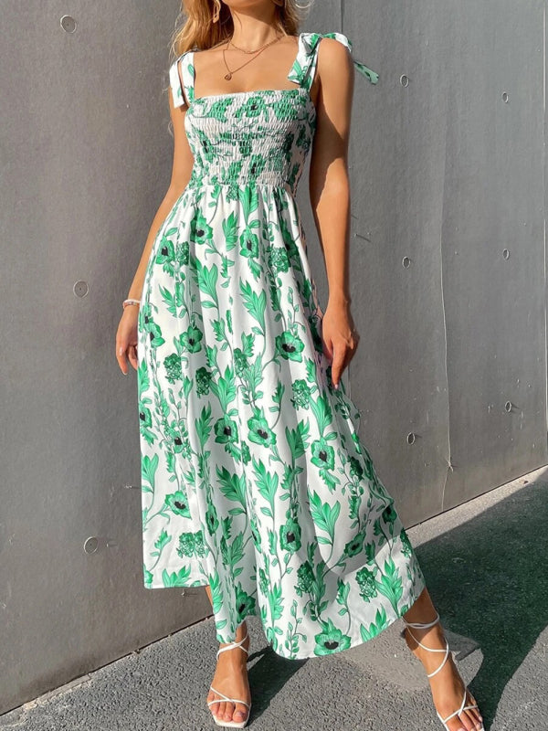 Levoire | Femme Robe Smockée Imprimé Floral Vert