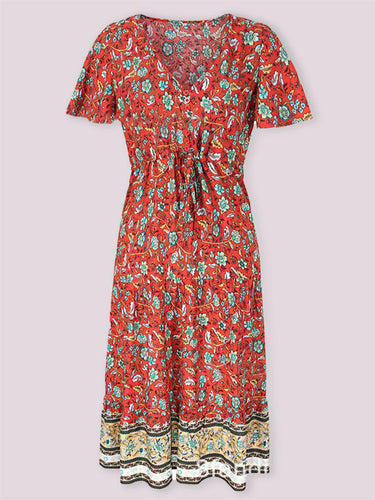 Levoire | Femmes Motif floral Papillon Manches Midi Robe