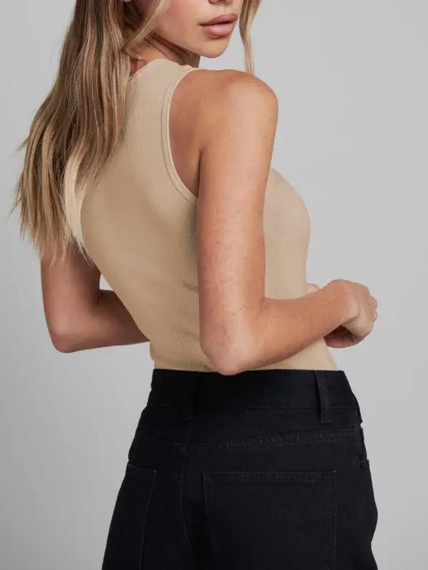 Levoire | Femmes Tricoté sexy côtelé ajusté sans manches trou Tout en un Jumpsuit