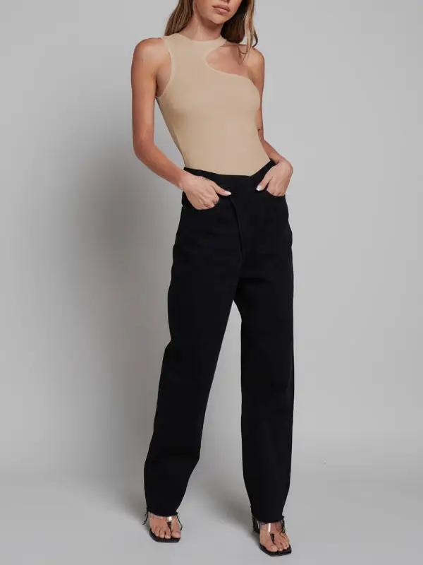 Levoire | Femmes Tricoté sexy côtelé ajusté sans manches trou Tout en un Jumpsuit