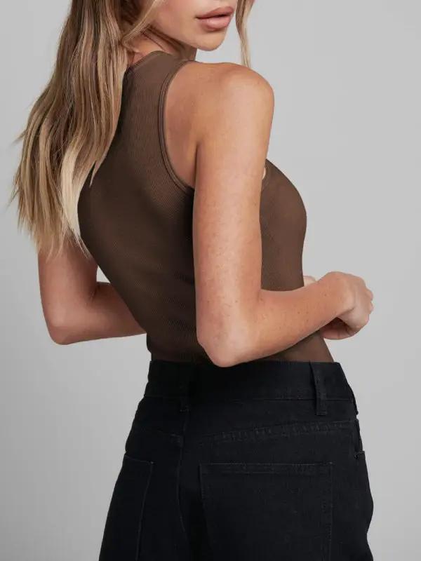 Levoire | Femmes Tricoté sexy côtelé ajusté sans manches trou Tout en un Jumpsuit