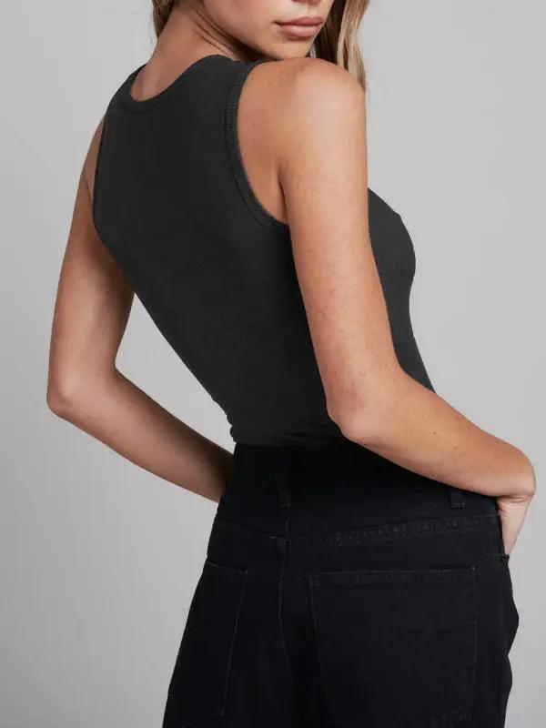 Levoire | Femmes Tricoté sexy côtelé ajusté sans manches trou Tout en un Jumpsuit