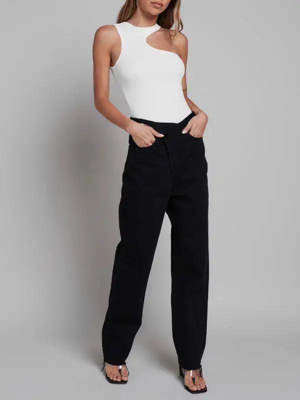 Levoire | Femmes Tricoté sexy côtelé ajusté sans manches trou Tout en un Jumpsuit