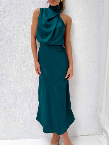 Levoire | Robe midi ajustée à bretelles en satin tissé de haute qualité pour femme