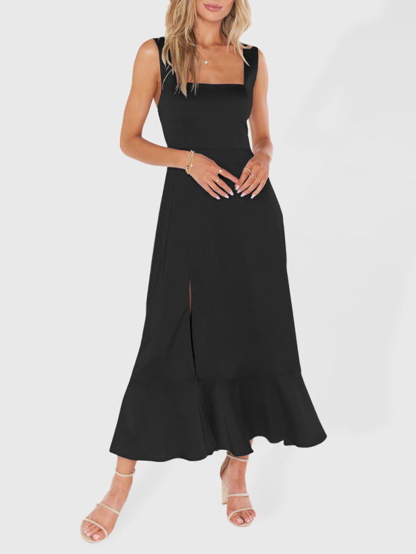 Levoire | Femme élégante et à la mode, pendule fendue, robe française haut de gamme Noir