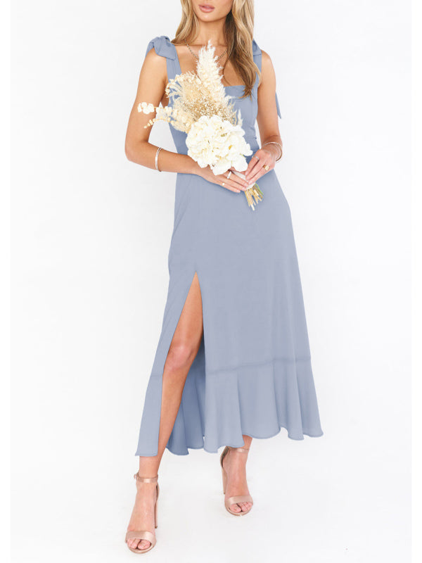 Levoire | Femme élégante et à la mode, pendule fendue, robe française haut de gamme Bleu clair