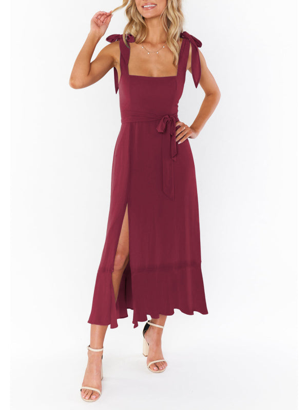 Levoire | Femme élégante et à la mode, pendule fendue, robe française haut de gamme Rouge vin