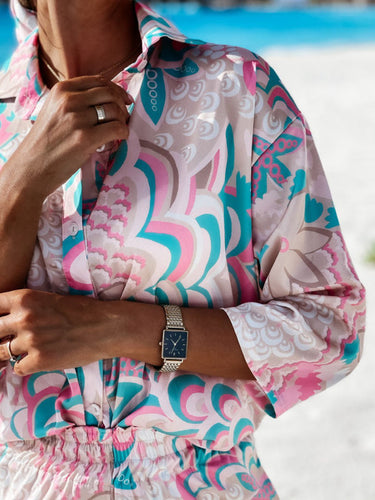 Levoire | Femmes tissées fleurs style d'été décontracté à manches longues short deux pièces set