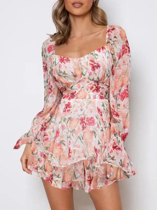 Levoire | Mode femme sexy One-Neck Lantern Lotusblad manches longues imprimé combinaison Rosa